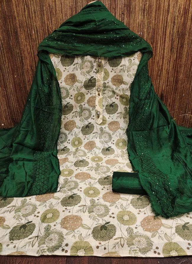 Erode Silk Green Wedding Wear Chanderi Croset Work Dress Material